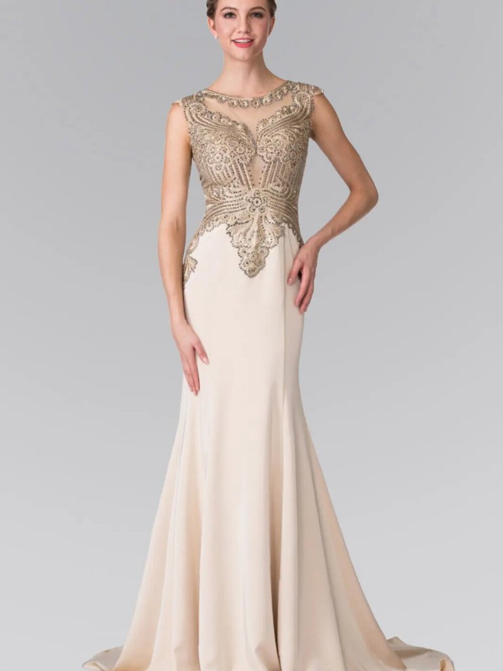 NEW CHAMPAGNE Jersey Evening Gown Floor Length Formal Elegant GL1461